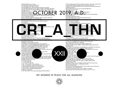 CreaAthon 2019 concept 2001 24 hours blackandwhite columbia design hal9000 lunar nonprofit riggs partners riggspartners ryon edwards sc south carolina space typography