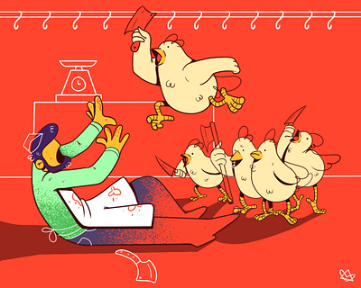 Rebellion atack blood butcher butchery chicken color colors crowd design digital illustration digital painting digitalart dribbble el salvador escene flat funny illustration ilustrator knife vector