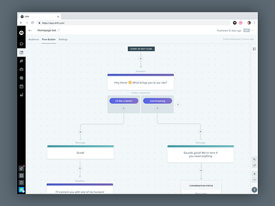 Drift bot builder builder chatbot product design ui