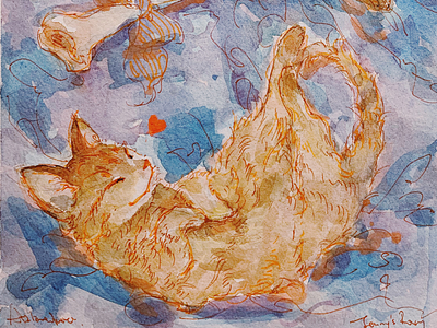 Love cat cute gato illustration neko painting watercolor