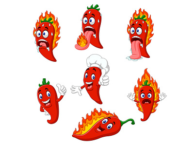 Red chili pepper character collection adobe illustrator animal breathing burn capsaicin cartoon artist cartoon character cartoon illustration cartoonist cayenne chef chili fire flame graphic designer heat hot illustrator mascot design vector illustration