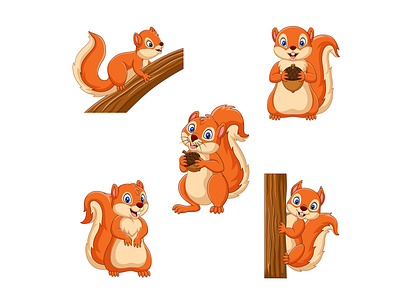 Cute squirrel character collection acorn adobe illustrator animal autumn cartoon artist cartoon character cartoon illustration cartoonist graphic designer happy illustrator mammal mascot design nut pet rodent set squirrel tree vector illustration