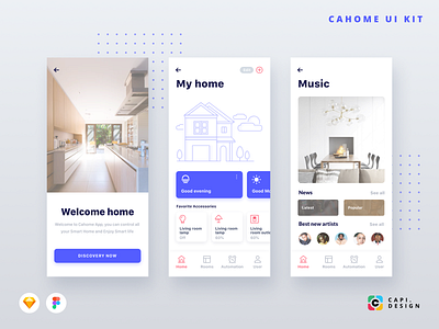 CaHome Smart Home App UI Kit app cahome capi creative design figma ios mobile sketch smarthome ui kit vector