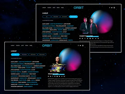 Orbit Festival Artist Profile adobe illustrator adobe xd artist branding dailyui design gradient illustrator light music music festival page layout space typography ui ui design ui designer ux design web design website