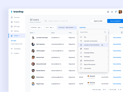 User List Filtering & Segmentation dashboard export filters list list view navigation nfc segments ui user webapp