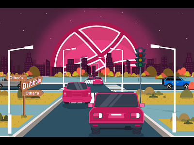 Dribbble City cars city colors dribbble signal dribbble way flat illsutration vector