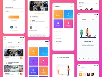 Event Managment Application adobe xd colorful event management events app illustration uiux