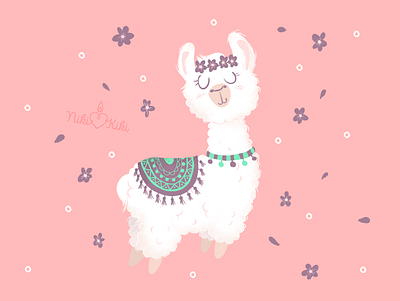 Cute hand drawn alpaca design illustration