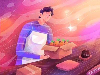 Vegetable Merchant brush carrot drawing gradient illustration illustrations market painting people procreate seller shop vegetable