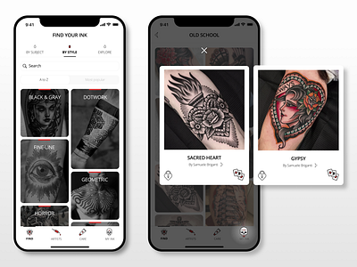 New skin app app design gallery images ios iphone mobile oldschool style swipe tabs tatoo ui ux