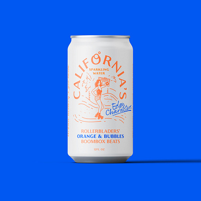 California's Sparkling Water beverage design beverage packaging boombox brand design branding character graphic design illustrated packaging illustration monoline illustration packaging packaging design rollerblades