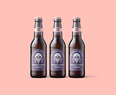 Gravestones & Roses Label Mockup badge badge logo beer bottle branding character design drink illustration skull texture vector