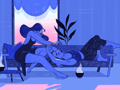 Afternoon Nap / Illustration blue bookillustration break character character art characterdesign cinematic freelance illustrator friends girls illustration interior light meditation night nostalgia procreate relaxing sleeping summer