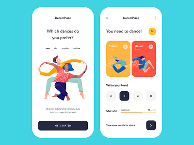 Mobile app - DancerPlace app clean colors design illustration minimal mobile place ui ux