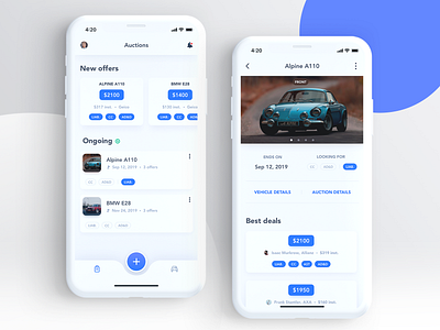 Dashboard and Offers – Insurance Search App auction blue blue and white cards cars driving engine finance garage insurance loan motorbike motorbikes offer ongoing ui uiux uxui vehicle vehicles