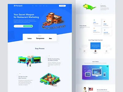 Restaurant Marketing Website 2019best blue clean homepage illustration landingpage marketing restaurant restaurants shapes uidesign userinterface web webapp website whitespace