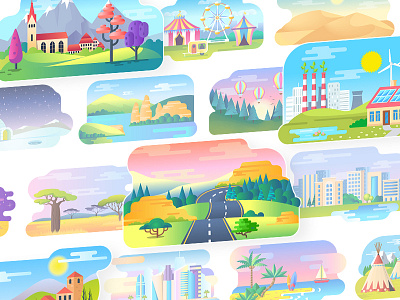 Colorful Cartoon Backgrounds art background cartoon cartoon illustration color colorful concept cool creative design flat graphic illustration landscape modern vector