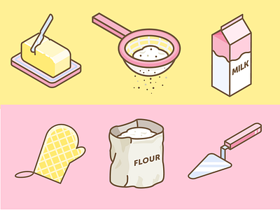 Baking Icons art bakery bakery icons bakery logo butter cake cake decoration cake making cute illustration digital illustration eggs flour great british bake off icons illustration milk pink sugar vector illustration web illustration