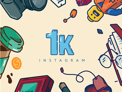 1,000 followers on Instagram app camera camping cell phone coffee forest icon illustration instagram instagram post linework logo nightmode pine tree roadtrip trees vector woods