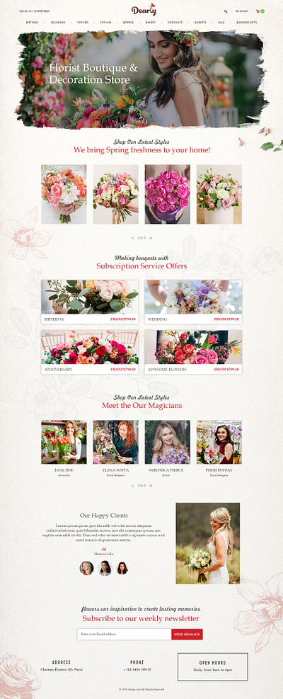 dearly web template blogging boutique decoration design fashion floral flowers mobile app design ui ux ux vector website wedding