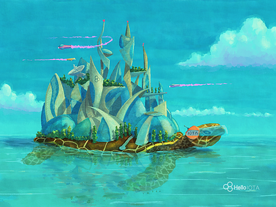 IOTA Turtle City city cryptocurrency future horizon illustration iota landscape photoshop sci fi sea sky