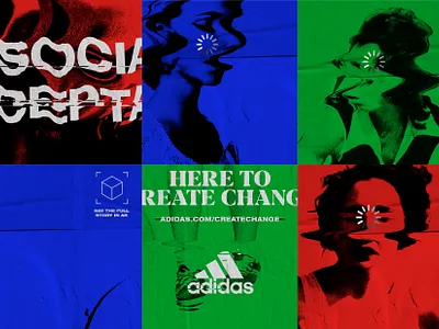 Here to create change acceptance adidas ar awarness branding change glitch poster poster art poster design rgb scanner social sports women