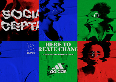 Here to create change acceptance adidas ar awarness branding change glitch poster poster art poster design rgb scanner social sports women