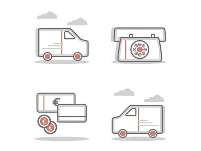 Icon set for Lodger customer service alwin jolliffe black bus clean icons clouds customer service delivery drive icon iconset line icon mail minimal money old school phone red retour vintage wallet