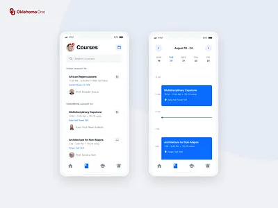iOS -- Student course view app blue calendar cards clean design events grey icon interface ios ios app iphone meeting minimal mobile design product design ui ux white
