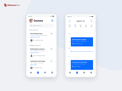 iOS -- Student course view app blue calendar cards clean design events grey icon interface ios ios app iphone meeting minimal mobile design product design ui ux white