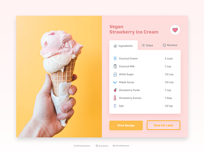 Recipe Card UI dailyui figma food icecream recipe sketch ui userexperience userinterface ux vegan webdesign website