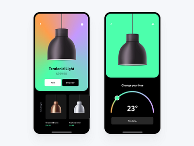 HUE-LIGHT animation app branding colors concept design flat furniture gradient hue illustration lamp logo minimal typography ui ux vector web website