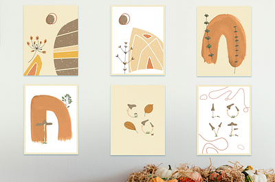 Warm Autumn. Pre-Made Card abstract shapes alphabet autumn autumn illustrations cards design elements geometry letters from mushrooms mushrooms plants rabuga set of vector elements vector illustration warm colors