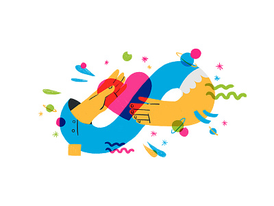 Keep in Touch app characterdesign cute design doodle exploration flat graphic hand hearth illustration love multiply space spot startup uxui vector vibrant web