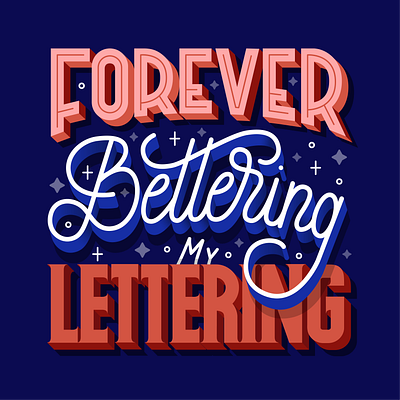 Forever bettering my lettering artwork blue challenge competition digital drawing forever handlettering handwriting improvement ipad lettering lettering art lettering challenge letterwest monoline monoline script procreate red script stars