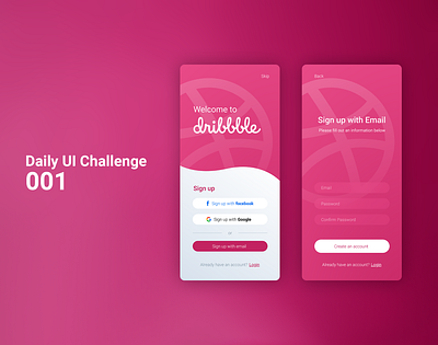 Sign up page for Dribbble #dailyui #001 001 dailyui pink signup ux ui