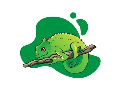 a cut chameleon sitting on branch animal logo branding bunglon cartoon chameleon cute animal design green illustration illustrator logo logo design mascot mascot character mascot logo vector