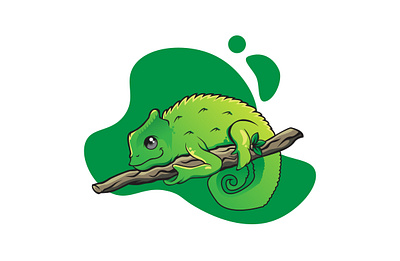 a cut chameleon sitting on branch animal logo branding bunglon cartoon chameleon cute animal design green illustration illustrator logo logo design mascot mascot character mascot logo vector