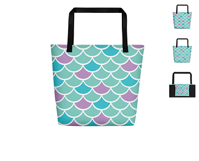 Mermaid Scales - All-Over Print Beach Bag beach beach bag coastal design mermaid mermaid bag mermaid scales mermaids tropical