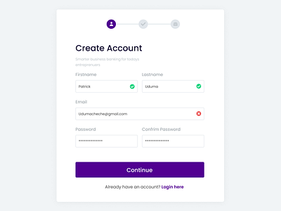 Sign up app design