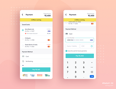 Credit Card Checkout Form - #dailyui : Day02 android card checkout clean credit creditcard dailyui form material materialdesign mobile net banking offer pay payment payment form payment method ui uiux ux