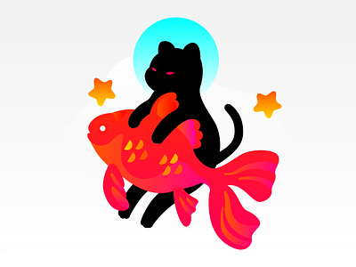 Cat & Fish animal cat cute fish goldfish graphic illustration star vector