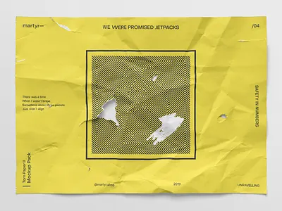 We Were Promised Jetpacks @ martyr— a4 a4 size branding broken conceptual design download experimental freebies mock up mockup music paper poster psd torn white whitespace wrinkles yellow