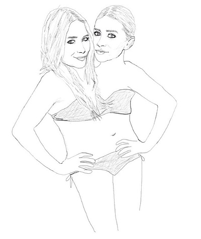 Olsens drawing illustration olsen twins pencil