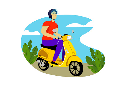 motorbike alone character character design design flat happy illustration illustration art man motor motorbike vector