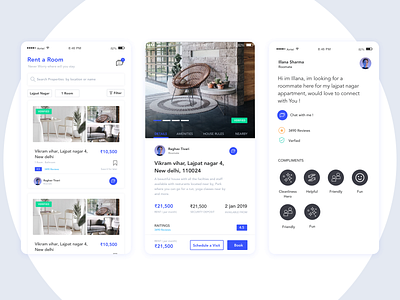 Rent Mobile app for roommate searching app interface landing listing listing page minimal product profile typography ui ux