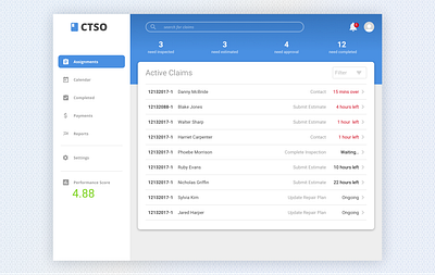 CTSO - Insurance Agent Claims Portal claims desktop app insurance ui ux