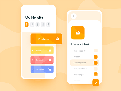 Habit Tracking App - Adobe XD Livestream adobe xd blue card challenge cute daily ui design freelance habit habit tracker habits minimal mobile orange pastel rounded tracking ui ux vx