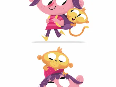 Best Friends Forever Part 1 adobeillustrator ape best friends cartoon character characterdesign children flatdesign illustration illustrator pet photoshop retro vector