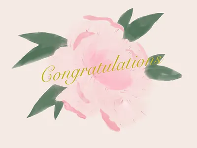 Congratulations baby baby girl baby shower babypink card card design congratulation congratulations female feminine flower gold lettering painting peony watercolor watercolour